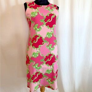 Melly M Pink Green Floral Swirl Knit Dress - Size Extra Small